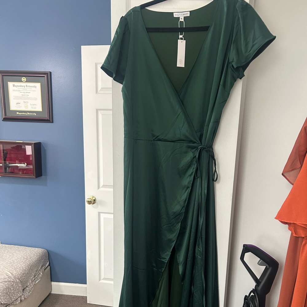 Emerald Green Satin Wrap Dresss